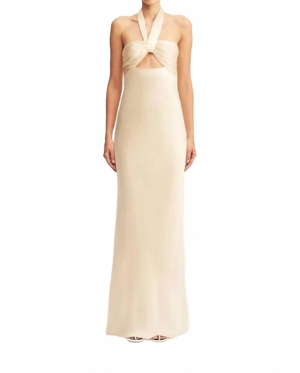 NEW SHONA JOY la lune ruched tie maxi dress in cream